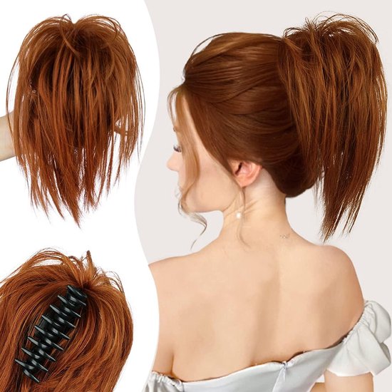 26 cm Ponytail Clip in Smooth Short Claw Haarstuk voor Natuurlijke Messy Bun, Koper Rood Haarverlenging voor Vrouwen en Meisjes van Merkloos