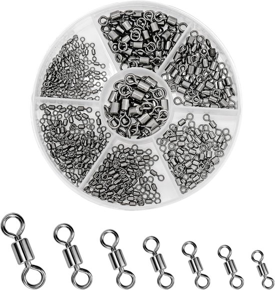 260-delige set barrel vis swivels, diverse maten voor karpervissen, rolverbindingen en snaps voor zeevissen en kunstaas