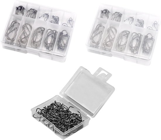 260 Stuks Carbon Stalen Vissen Haken Set in 13 Maten, Met weerhaak en Oog, Vissen Accessoires met Plastic Opbergdoos voor Effectief Vissen van Merkloos