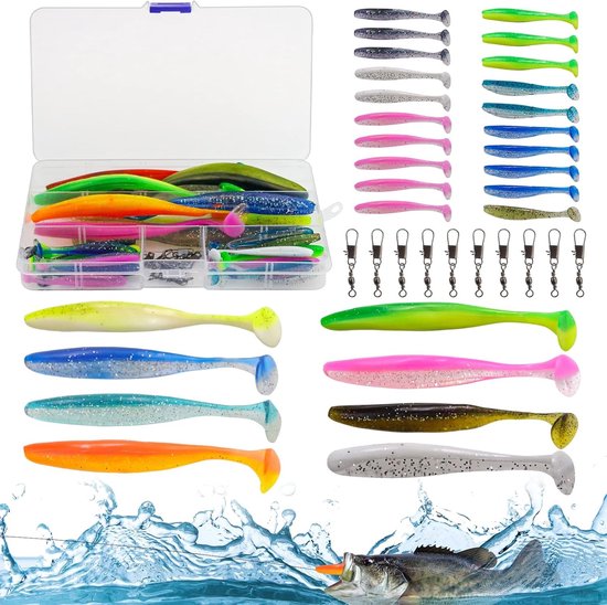 28-delige set kunstmatige rubberen vis met 10 connectors en een handige bait box voor zoet- en zoutwatervissen, ideaal als cadeau (5,5 cm, 12 cm)