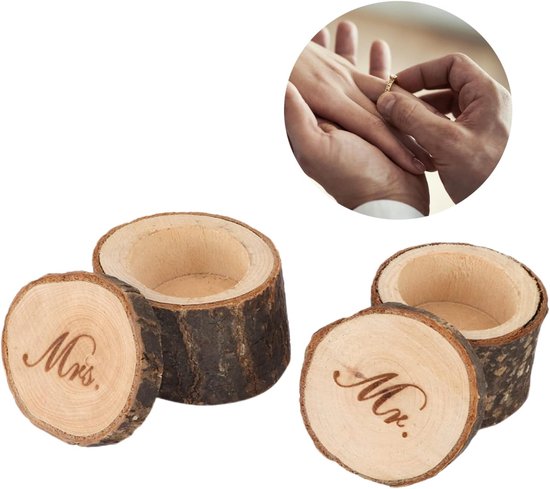 2pcs cru bo?te ¨¤ bagues de Mariage Rustique Anneau en Bois Contenant des Cas de Stockage Titulaire de Bijoux pour la f¨ºte de Mariage f¨ºte de Saint Valentin (01#)