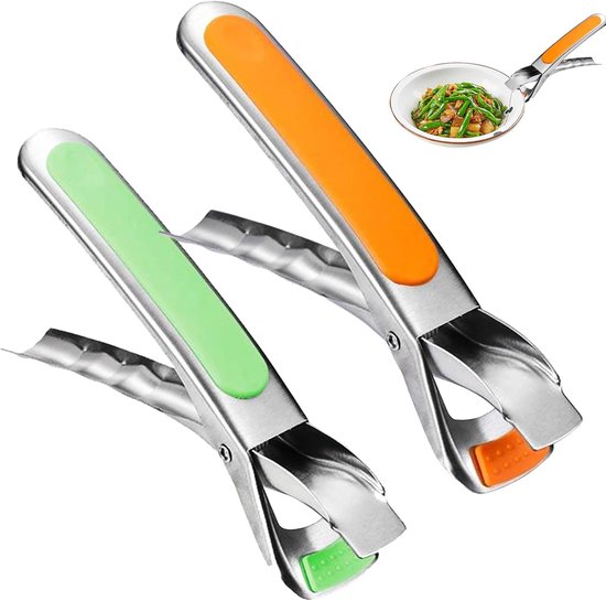 2pcs Multi-Purpose Pliers - Silicone Anti-Scalding - Stainless Steel Gripping Pliers for Air Fryer Accessories (Green & Orange) van Merkloos