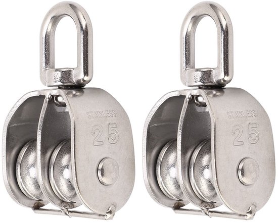 2Pcs RVS Dubbele Pulley M25 - 150kg Draagvermogen Swivel Pulley Wielen