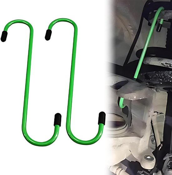 2pcs S-shaped caliper hooks, hanging tool, hooks, suspension disc, caliper hanger, caliper hook, rubber tip (green) - ShopVlot