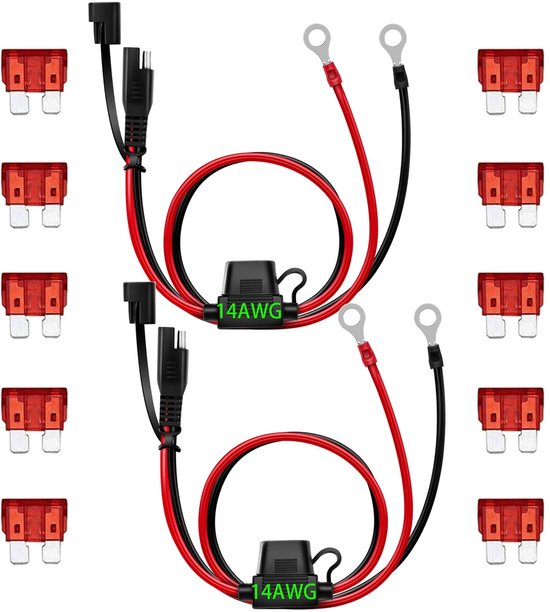 2pcs SAE Connector met O-Ring Terminal Wire - 2 Pole Quick Release Extension Cable - 14 AWG 1.97ft/60cm SAE naar Ring Terminal Harness Quick Connect van Merkloos