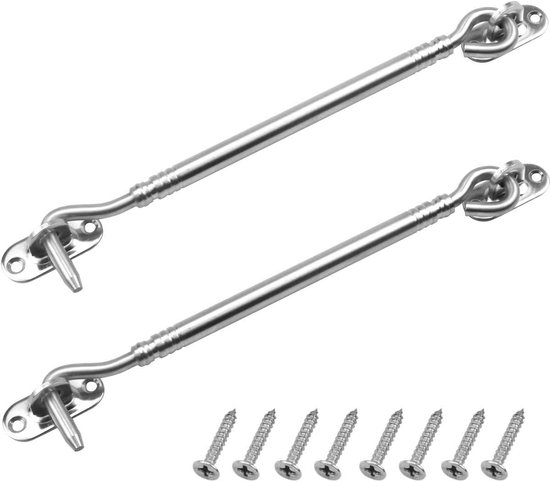 2pcs Stainless Steel Cabin Hooks Storm Hooks, Window Hooks, Door Locks with 8 Pcs Mounting Screws for Sheds, Gate - ShopVlot