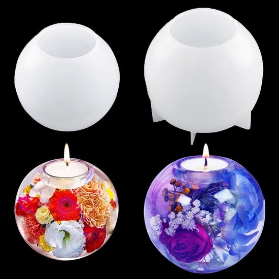 2pcs Tealight Candle Holder Resin Molds, Sphere Candlestick Silicone Molds, Resin Epoxy Votive Candle Holder Molds Silicone for DIY Home Décor (2 Pcs Sphere Mold)