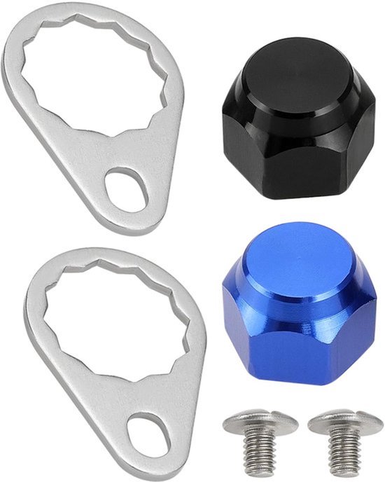 2Pcs Vissersspoel Schroeven Moer Kap M7 Metaal Vissersspoel Handvat Schroefkap Crank Moeren Vergrendelplaat DIY Vissersaccessoires voor Links en Rechts Handig, Zwart en Blauw van Merkloos