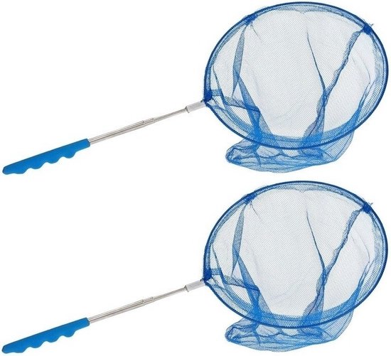 2x Blauwe uitschuifbaar visnetten/vlindernetten 36 cm - Visnetje/schepnetje/vlindernetje - Buiten speelgoed van Merkloos