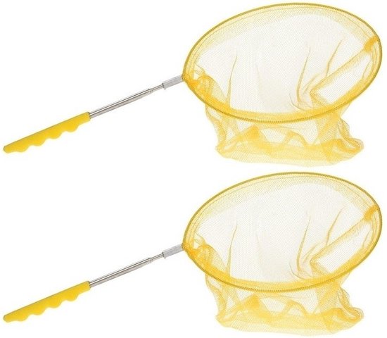 2x Gele uitschuifbaar visnetten/vlindernetten 36 cm - Visnetje/schepnetje/vlindernetje - Buiten speelgoed van Bellatio Basics
