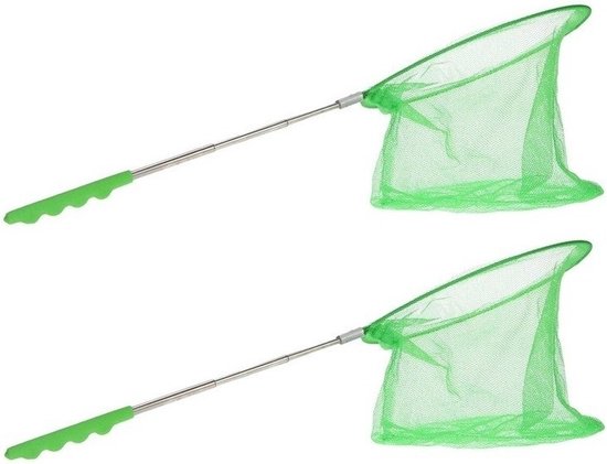 2x Groene uitschuifbaar visnetten/vlindernetten 36 cm - Visnetje/schepnetje/vlindernetje - Buiten speelgoed van Merkloos