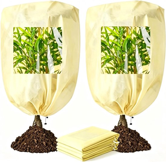2x Winterbescherming voor planten met kijkvenster, vliesen vorstschutzhoes met koord, winterschutz voor kuipplanten, bomen, struiken en planten in de tuin