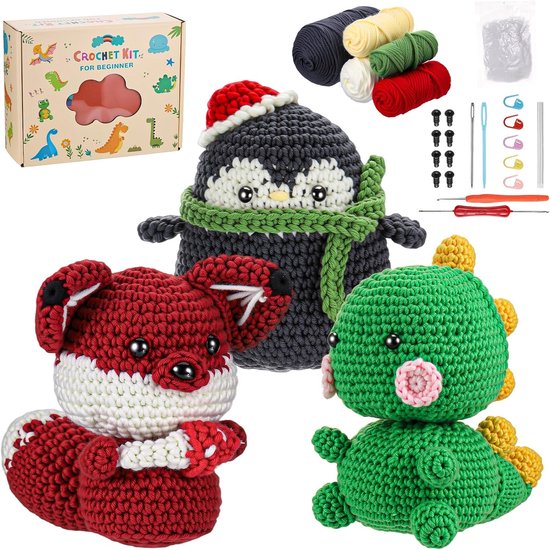 3-delige Haakset voor Beginners met Stapsgewijze Video Tutorials, Amigurumi Haakbenodigdheden en DIY Cadeaus voor Haakliefhebbers