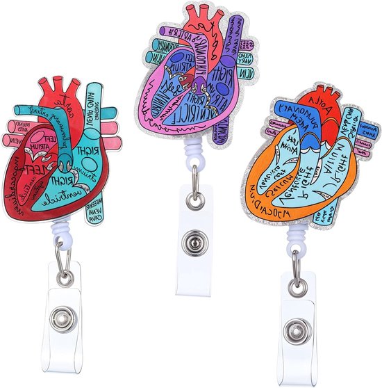 3-delige Hart Badge Reel met Draaibare Alligator Clip voor Flebotomie en Medisch Gebruik - Retractable Badge Reel Houder en Accessoires voor Zorgprofessionals van Merkloos
