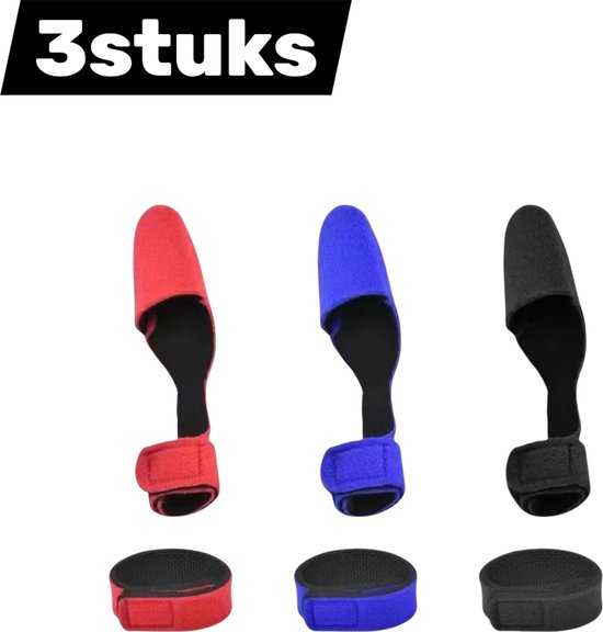 3-delige hengelriemen - Klittenbandriemen met capuchon - Elastische hengelriemen - Geschikt voor antislip hengelbanden, visgerei, kunstaasriemen - Rood, blauw, zwart