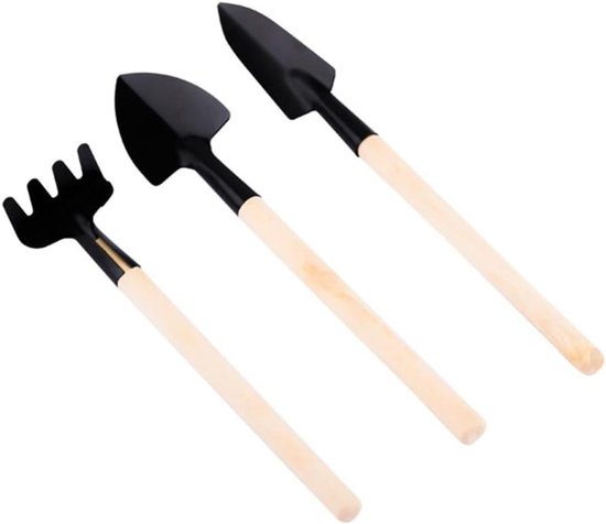 3 delige mini-tuingereedschapset - voor potten en planten - Houten handvatontwerp - Schep, hark en grondschep - Klein formaat voor nauwkeurig werk van Sens Design