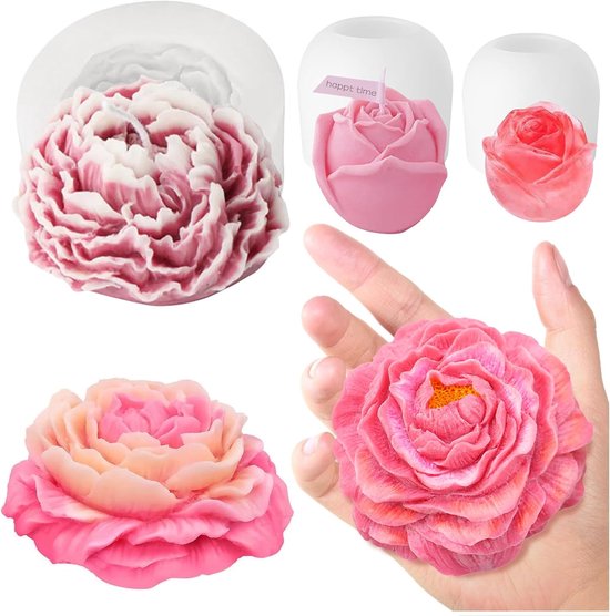 3-delige set pioenrozen, bloemen, 3D-pioenroos en roos, siliconenhars, zeepvormen, bloemenfondant, siliconen vorm voor handgemaakte taartdecoratie, chocolade, epoxyhars