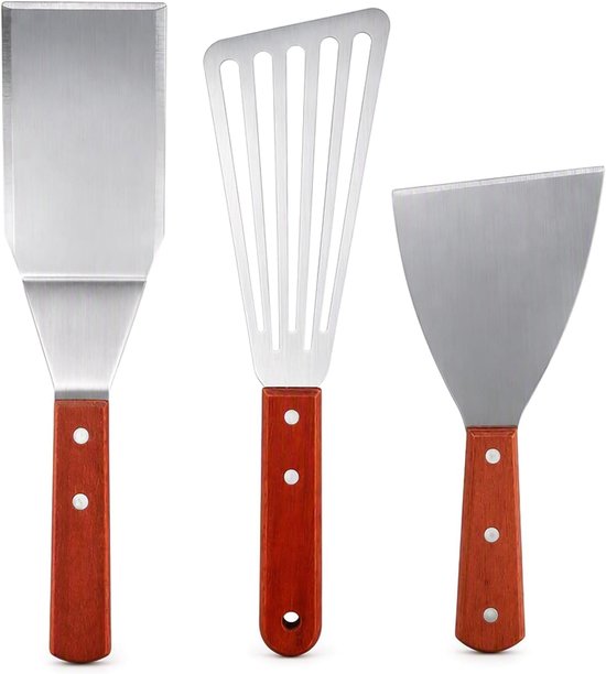 3-delige spatel set grillspatel roestvrij staal set met houten