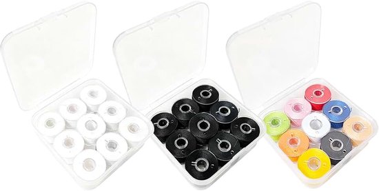 3-in-1 draadset met opbergdoos, polyester, 9 levendige kleuren, zwart en wit, universele standaardmaat, voor thuisnaaimachines