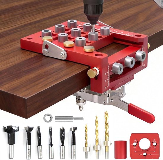 3 in 1 Pocket Hole Jig, Deuvel Jig 2/6/8/10/15/20/35mm Pocket Hole Jig Kit Deuveling Jig Boorsjabloon Deuvel Jig voor houtbewerking met positioneringsclip Verstelbare boorgids Puncher Locator