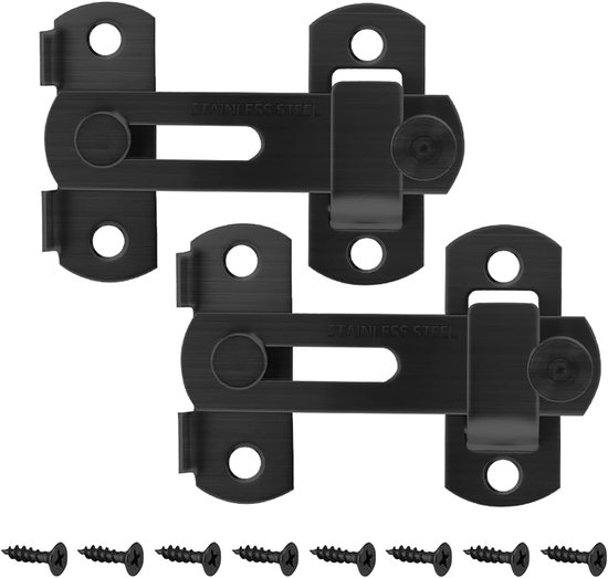 3 inch inklapbare schuifdeurgrendel, zware uitvoering voor privacy - matzwart - voor schuifdeuren, kasten, hekken - 2 stuks