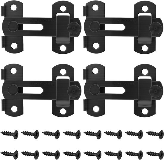 3 inch inklapbare schuifdeurgrendel, zware uitvoering voor privacy - matzwart - voor schuifdeuren, kasten, hekken - 4 stuks