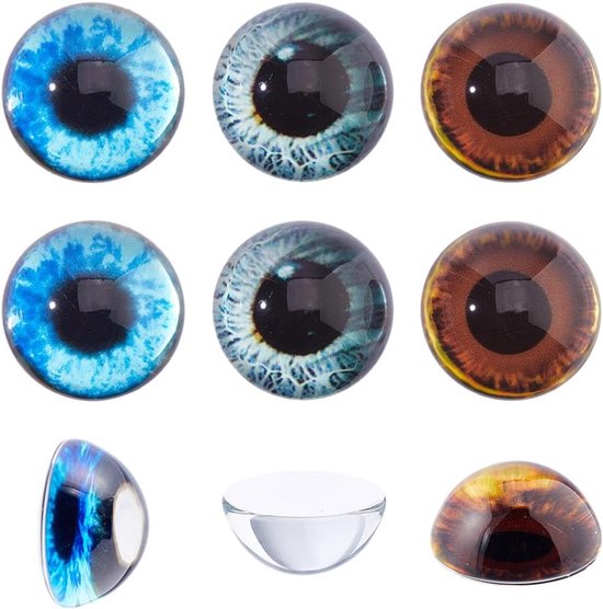 3 paar 3 kleuren gesorteerde ogen 30 mm glazen ogen halfronde kattenogen koepelogen van glas cabochon veiligheidsogen voor dieren sculpturen objecten scène creatie