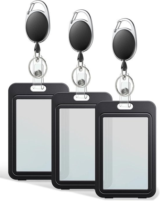 3-Pack ID Badge Houder met Dubbelzijdige Vensters en Ingebouwde Retractable Badge Reel, Ideaal voor Kantoor, School en Identiteitskaarten