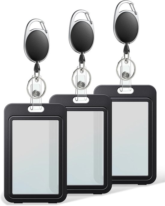 3-Pack ID Badge Houder met Dubbelzijdige Vensters en Retractable Badge Reel, Ideaal voor Kantoor, School en Identificatiekaarten
