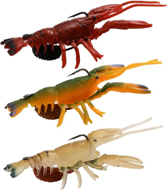 3 Pack Krab Lures Rubber Aas Jigkop met VMC Haak, Holle Kern Aas voor Snoek, Zander en Baars in Zoetwater van Merkloos
