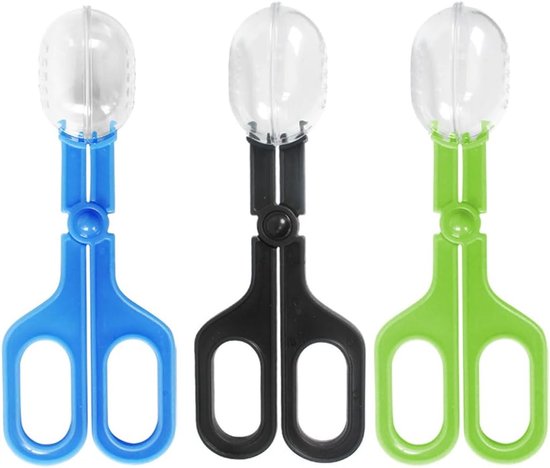 3 Pcs Draagbare Clear Insect Schaar Tang Uitwerpselen Pickup Tool Voor Reptiel Plastic Zwart Blauw Groen - ShopVlot