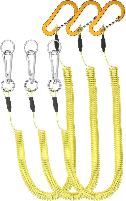 3 Pcs Retractable Spring Coil Straps - 6 Inch Spiral Stretchy Safety Cord met Aluminium Swivel Clip voor Fishing - Kayak - Climbing - Boot Pliers - Geel van Shappy