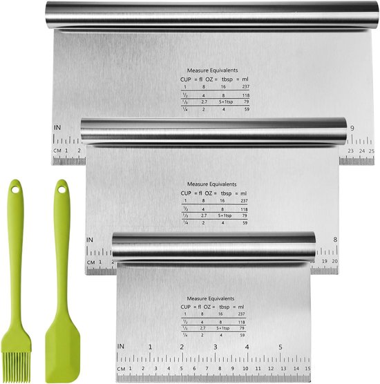 3 Pezzi Taglia Impasto con Scala Graduata in Acciaio Inox, 15/20/25 cm | Spatola Taglia Impasto Tarocco per Impasti Multiuso, Lavabile in Lavastoviglie, per Torte, Dough, Pizza, Utensili da Forno
