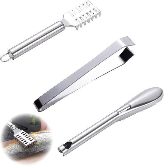 3-piece fish scale, heavy square scales made of stainless steel, turtle with handle and flat edge pliers for kitchen - ShopVlot