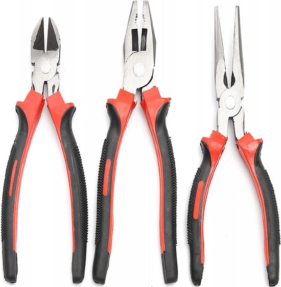 3 Piece Plier Set - Side Cutter Combination Pliers - Precision Pliers for Electricians van Merkloos