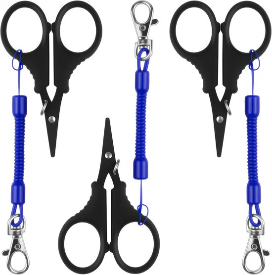 3-Piece Vis Scharen - Draagbare Titanium Gecoate RVS Vislijn Snijder - Haken en Retractable Spool Straps als Cadeau voor Vissers (Zwart + Blauw) van Merkloos