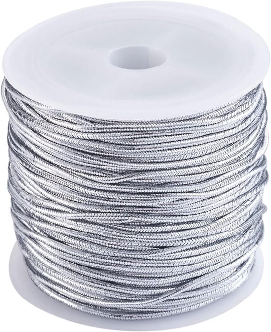 3 Rollen Metallic Ronde Elastische Koord in Zilver - Polyester Stretch Draad voor DIY Sieraden, Cadeauverpakking en Decoratie van Merkloos