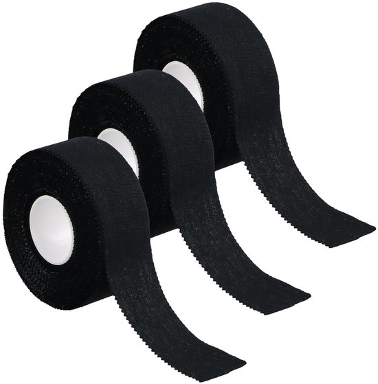3 Rollen Sporttape 2.5 cm x 10 m - Hypoallergene Hechtape voor Vingers, Sportbandage en Grip Tape voor Voetbal en Volleybal (Zwart) van Merkloos
