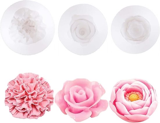 3 stuks 3D-siliconenvormen bloemen siliconen vormen bloemen fondant rozen siliconen vorm rozen bloemen kaarsvorm siliconen vorm voor zeep, fondant, kaarsen, chocolade