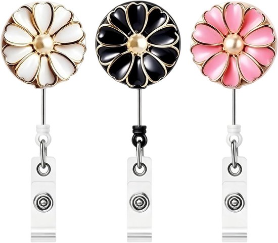 3 Stuks Bloem Badge Reels Retractable Badge Holder Clips voor ID Kaarten en Naamlabels met 360° Rotatie en Alligator Clip voor Kantoor, Studenten en Zorgprofessionals