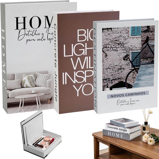 3 stuks decoratieve boeken, decoratieve boekenbox, opbergdoos, boekendoos, decoraties voor de salontafel, geschikt voor woonkamer, slaapkamer, boekenkasten, kantoren, schoorsteenmantel en