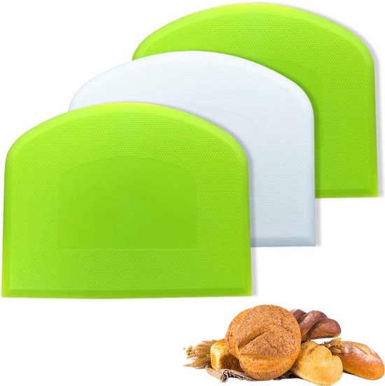 3 Stuks Deeg Schraper - Flexibele Plastic Deeg Cutter Werkbank Schraper Gebak Snij Gereedschap voor Taarten, Deeg, Brood, Pizza (2 Groen, 1 Wit)