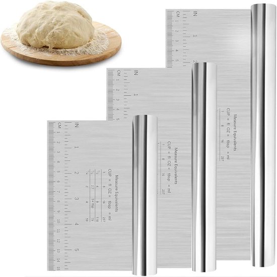 3 stuks deegkaart roestvrij staal deegsnijder met meetschaal antiaanbaklaag deegschraper keuken deegspatel deegschraper taart accessoires bakgereedschap taartschraper voor keuken 15/20/25 cm