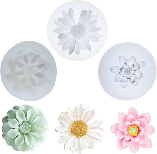 3 stuks doe-het-zelf kaarsvormen, siliconen vorm, bloemen voor gieterij, bloemen, 3D-vorm, kaarsen, madeliefjes, siliconen vormen, bloemen, lotus voor zeep, chocolade, snoep