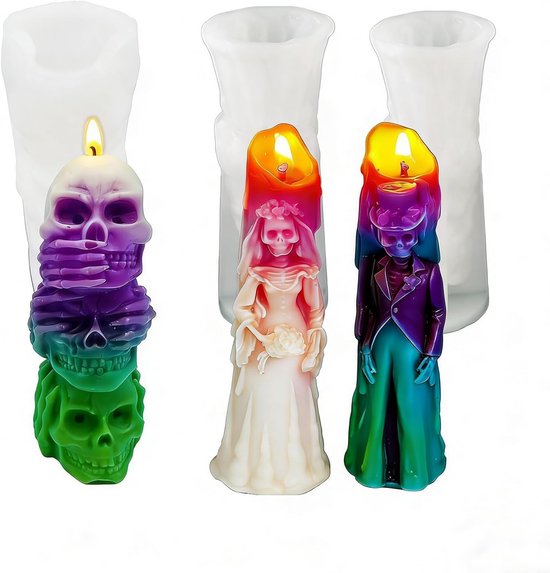 3 stuks doodskopvormen van siliconen voor kaarsen | Kaarsvormen voor het gieten van Halloween-decoratie