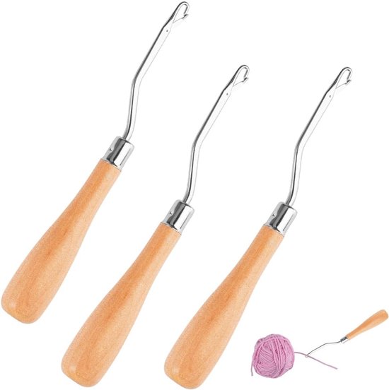 3 Stuks Gebogen Haken van Hout, 16 cm Haaknaalden voor Vlechtwerk, Tapijt Maken en DIY Ambachten