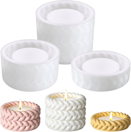 3 stuks gietvormen siliconen, gips gietvormen, kaarsvormen siliconen, siliconen vorm, schaal, henneptouwvorm, doe-het-zelf, decoratie, voor handgemaakte kaarsen, aromatherapie, gips, epoxyhars (5/3,5