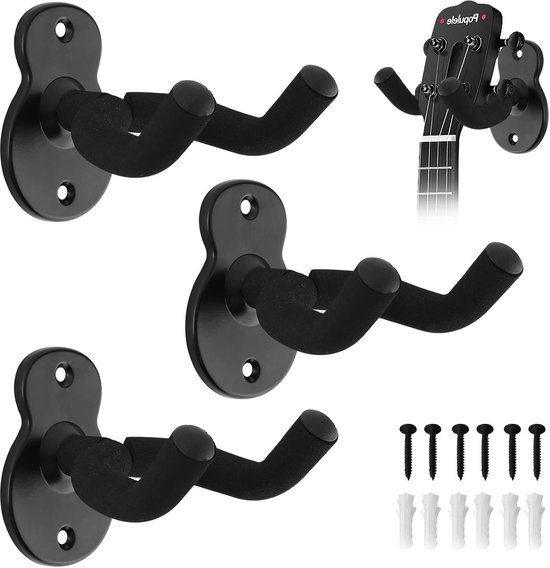 3 stuks gitaarhouders, gitaar-wandhouder, gitaarhouder, metalen gitaarhanger met spons, voor gitaren, bassen, akoestische gitaar, mandala, banjo, ukeleles