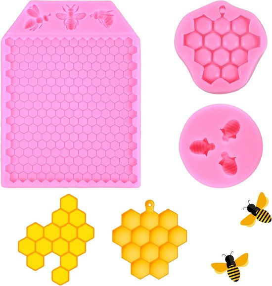 3 Stuks Honingraat Siliconen Vorm Fondant Siliconen Vorm Fondant Vormen Bijen En Honingraat Patroon Zeep Siliconen Vormen Gemakkelijk te Reinigen DIY Maken Snoep Cake Chocolade Decoreren