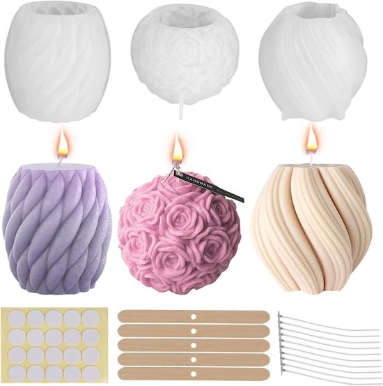 3 stuks kaarsenvorm Bubble Kit, 3D DIY siliconen gietvorm, spiraal ornamenten voor aromatherapie en handwerk
